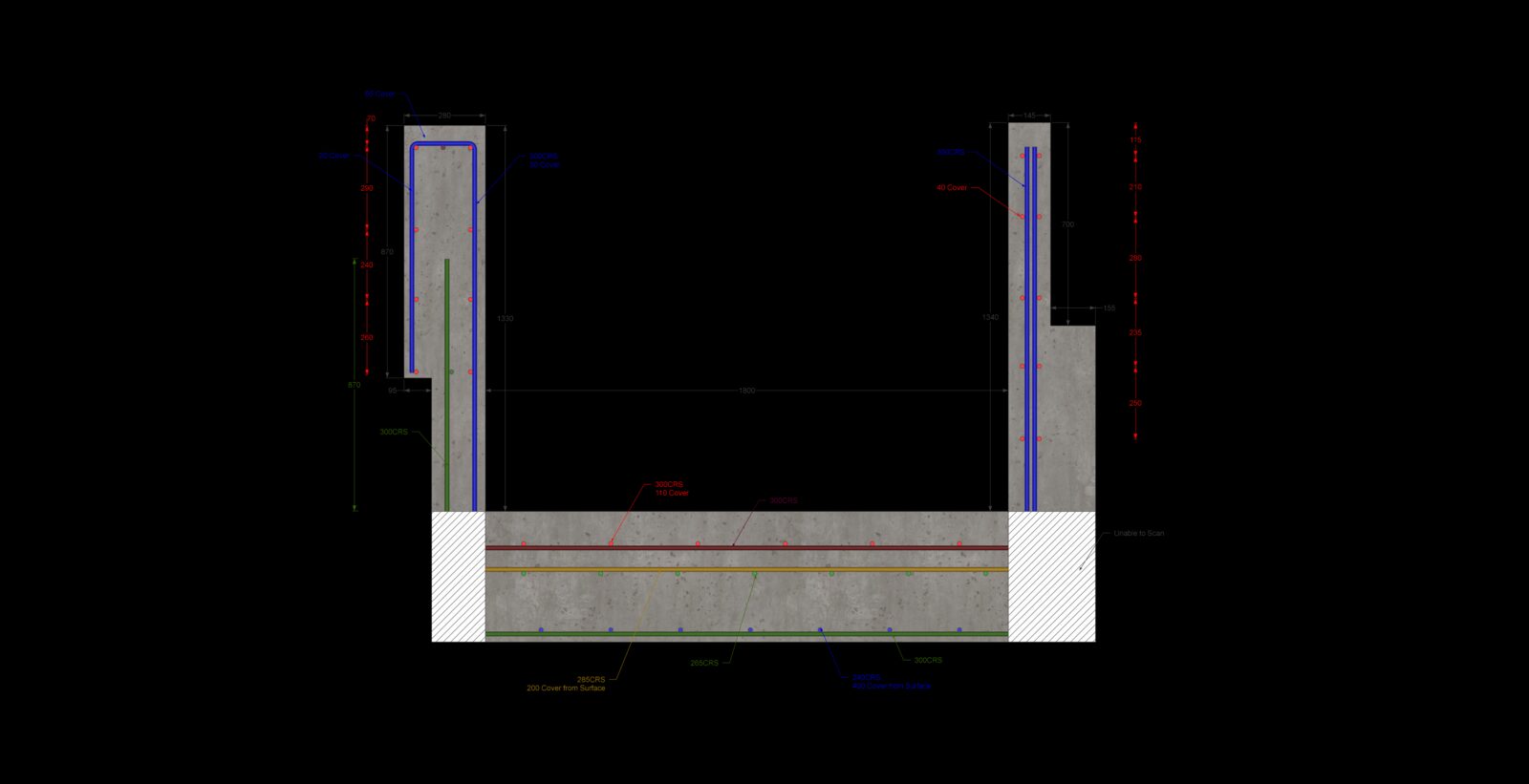Wall & Footing Section - Cover & Cage